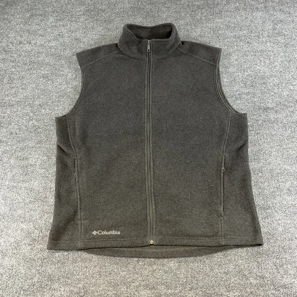 Columbia Sportswear Fleece Vest Mens Large Brown Full Zip Outdoor Hiking Casual